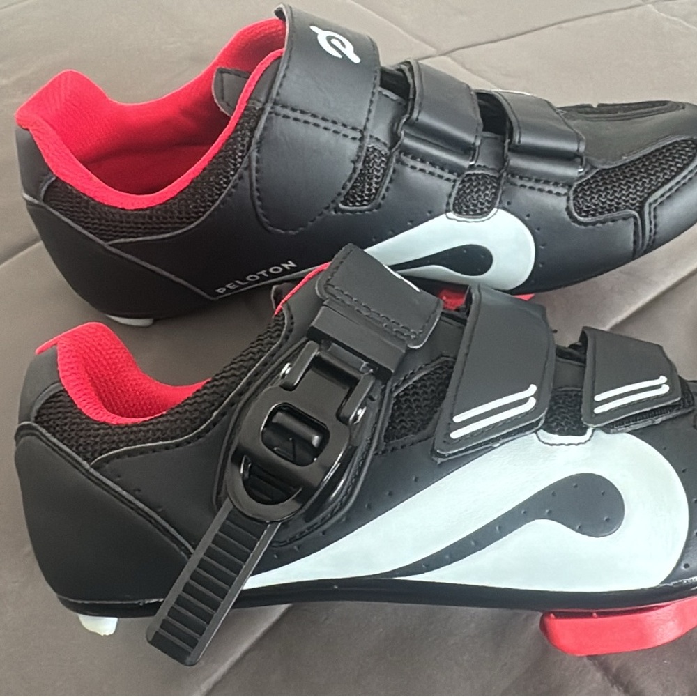 Peloton Black Cycling Shoes with Red Highlights